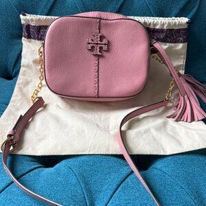 TORY BURCH shoulder bag/leather/rose pink pebbled leather
